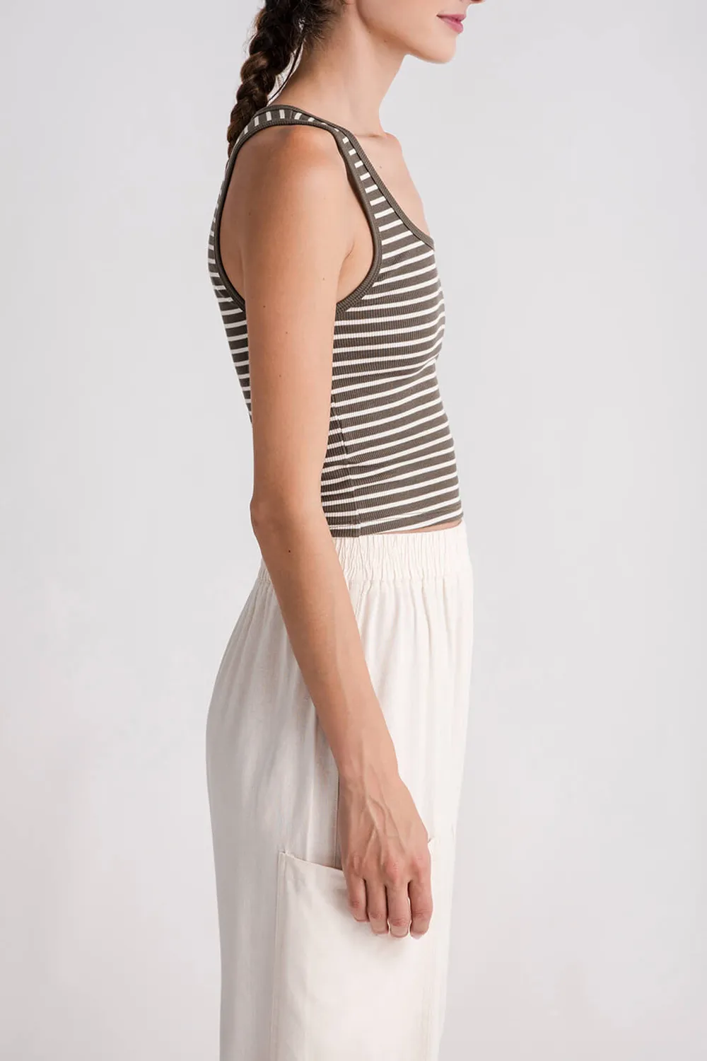 Stripe Ribbed Tank - Grape Leaf