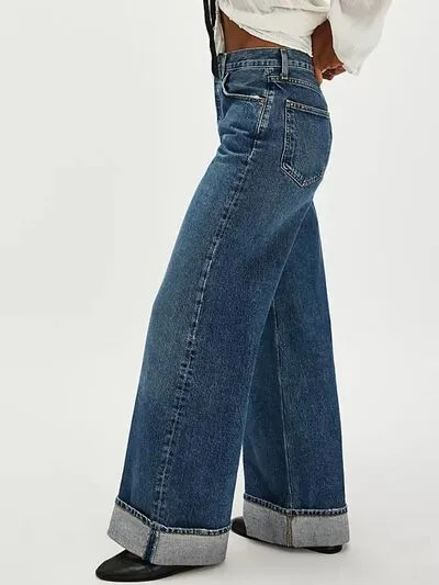 Pocketed Cuffed Denim Jeans