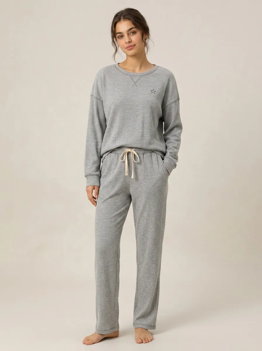Women's Casual Loungewear Star Printed Waffle Knit Lounge Set
