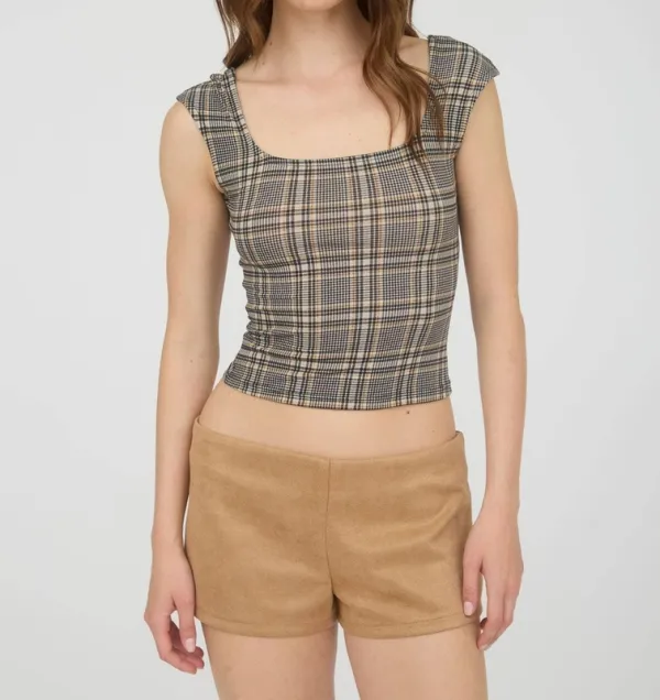 Plaid Short Sleeve Knit Top