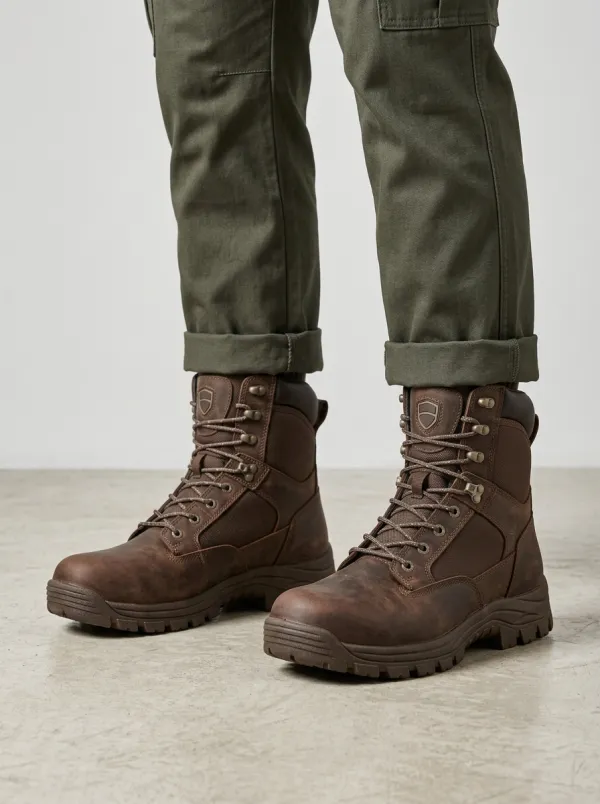 Unisex Waterproof Brown Leather Tactical Printed Work Boots