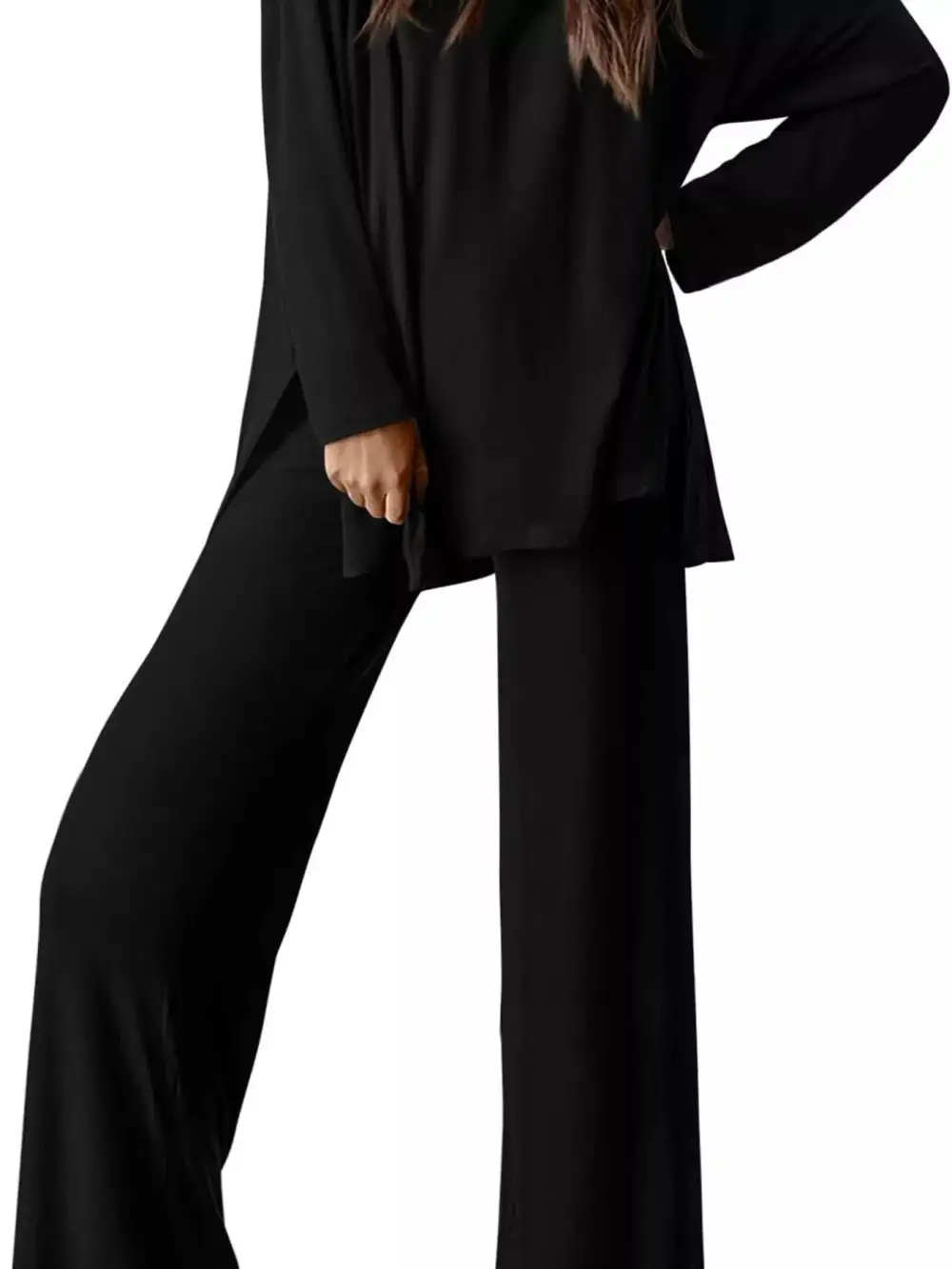 Casual Loose Long Sleeve Top and Wide Leg Pants Set