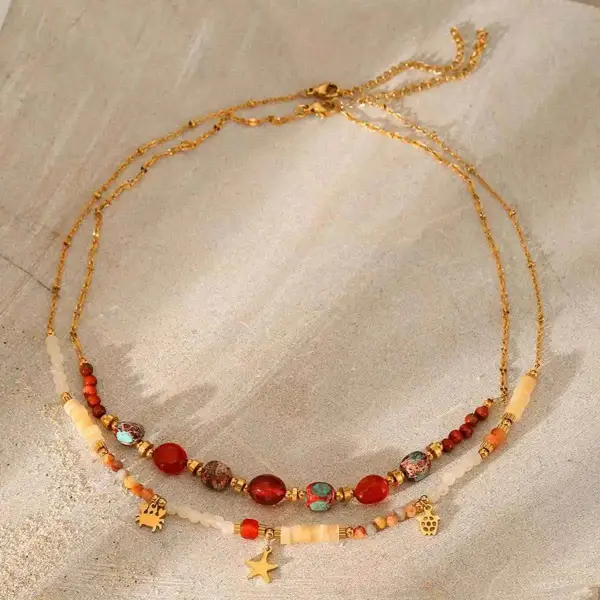 Two Piece 18K Gold Plated Bead Necklace
