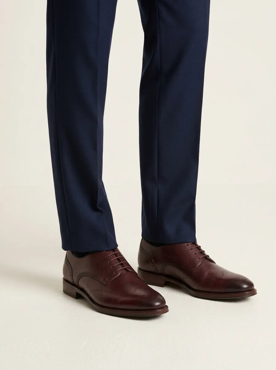Men's Classic Business Burgundy Brogue Printed Leather Oxford Shoes
