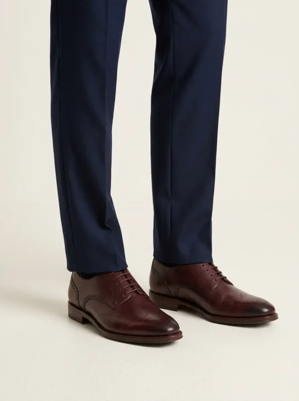Men's Classic Business Burgundy Brogue Printed Leather Oxford Shoes