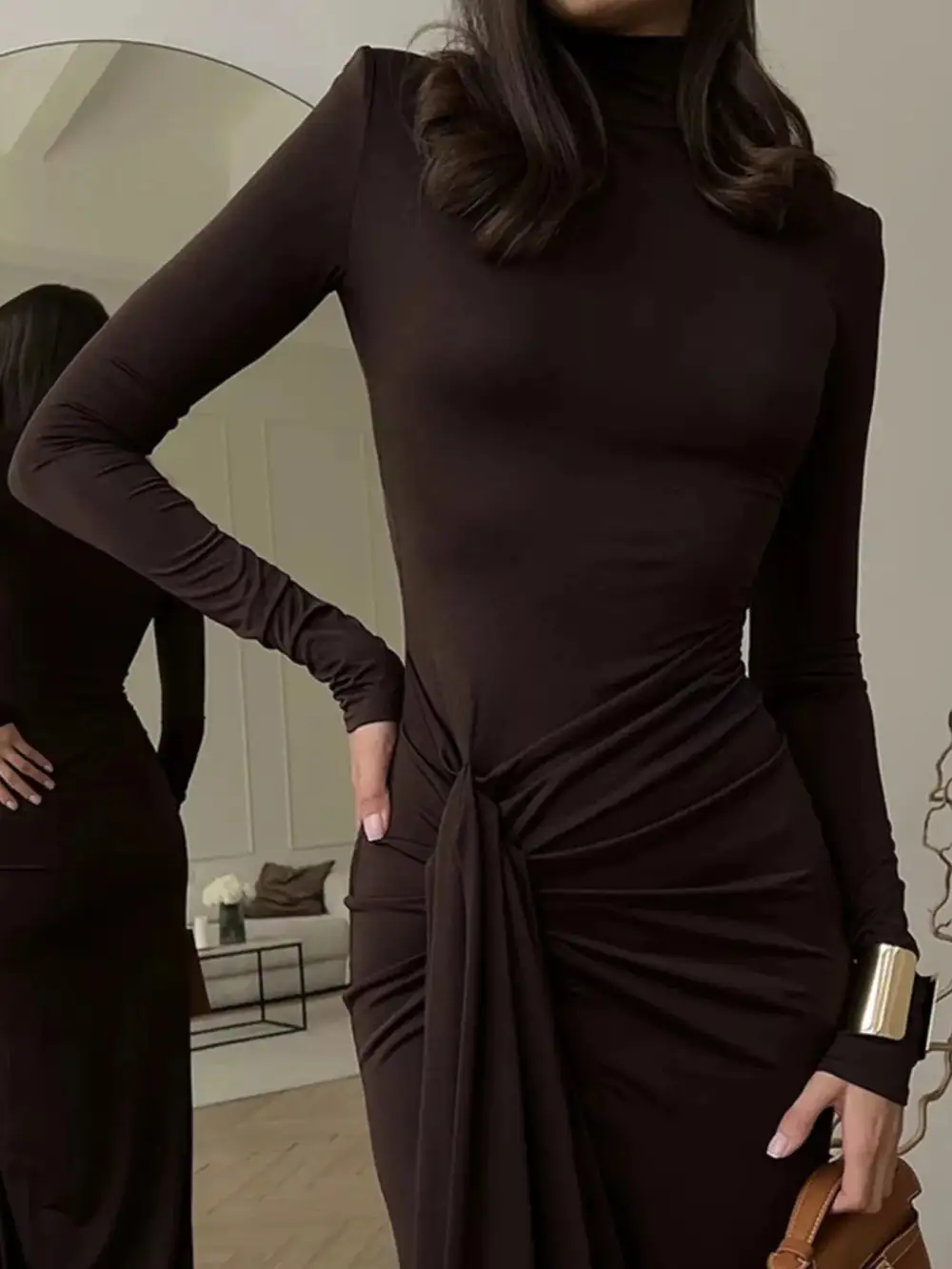 Finish Slit Long Sleeve Maxi Dress