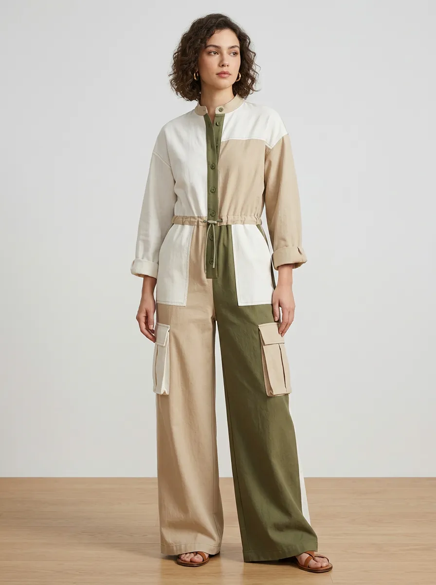 Women's Marin Utility Patchwork Colorblock Cargo Jumpsuit