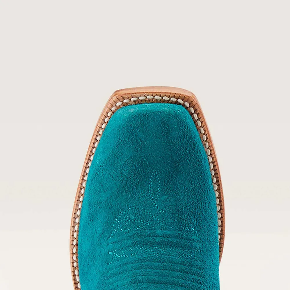 Faux-Suede Faux-Leather Embroidered Square-Toe Mid-Calf Boots