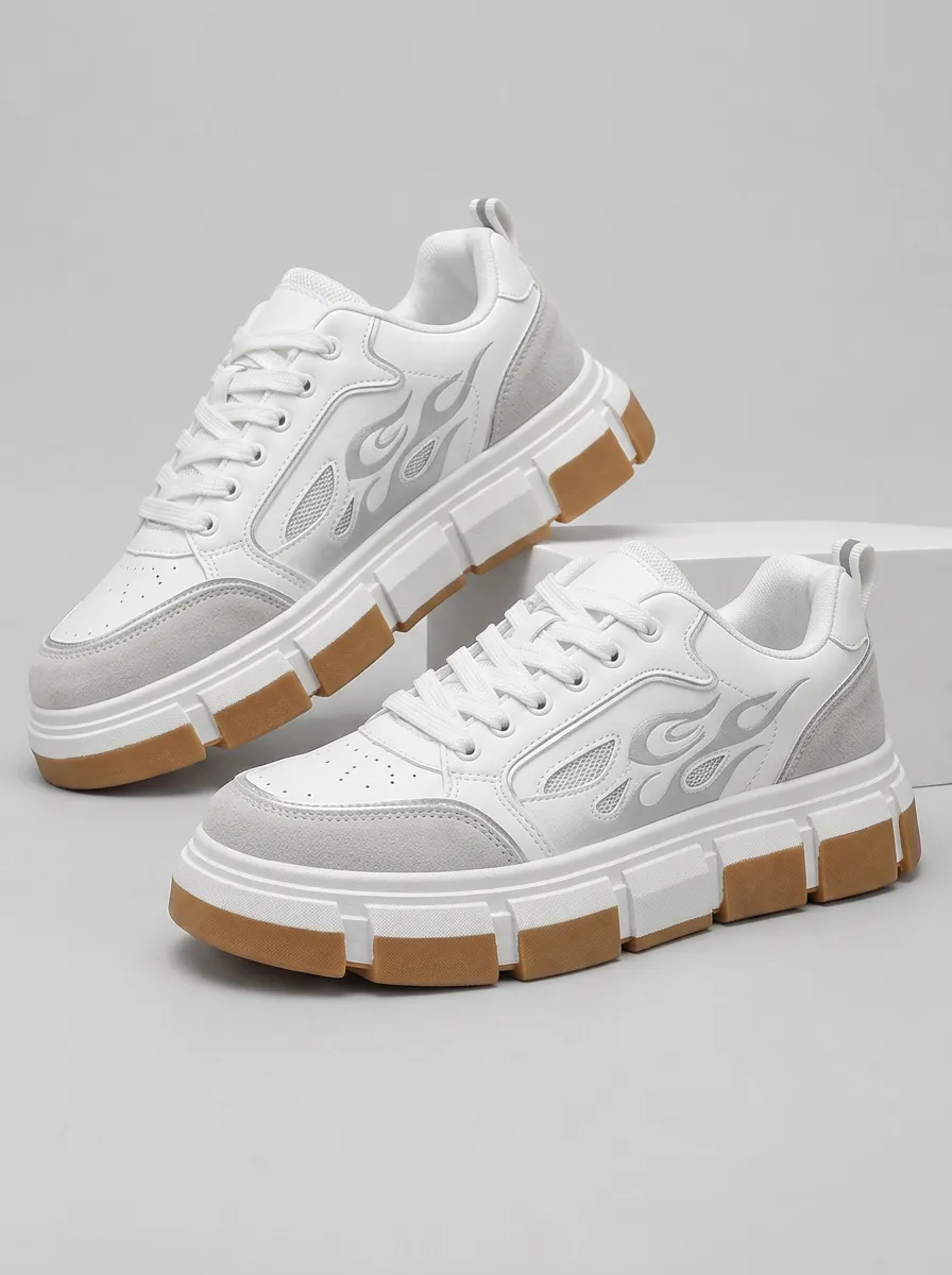 Men's Relaxed Streetwear Flame Pattern Patterned Dynamic Skate Shoes