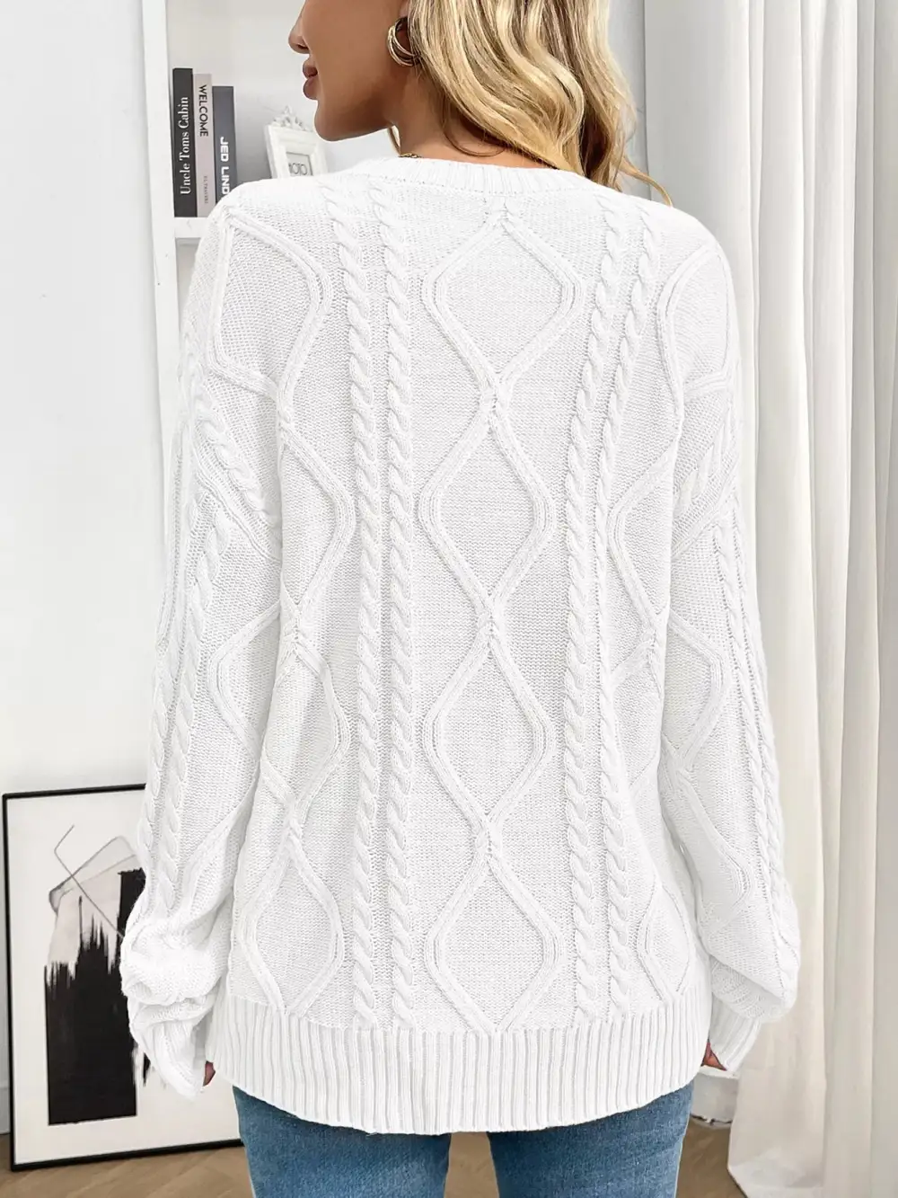 Long Sleeve Round Neck Cable Knit Sweater