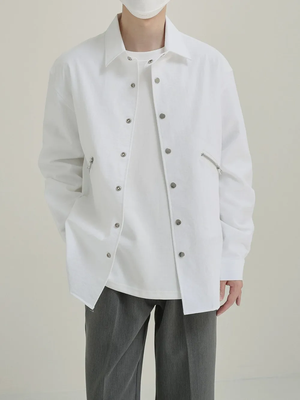 Snap Buttons Collared Shirt