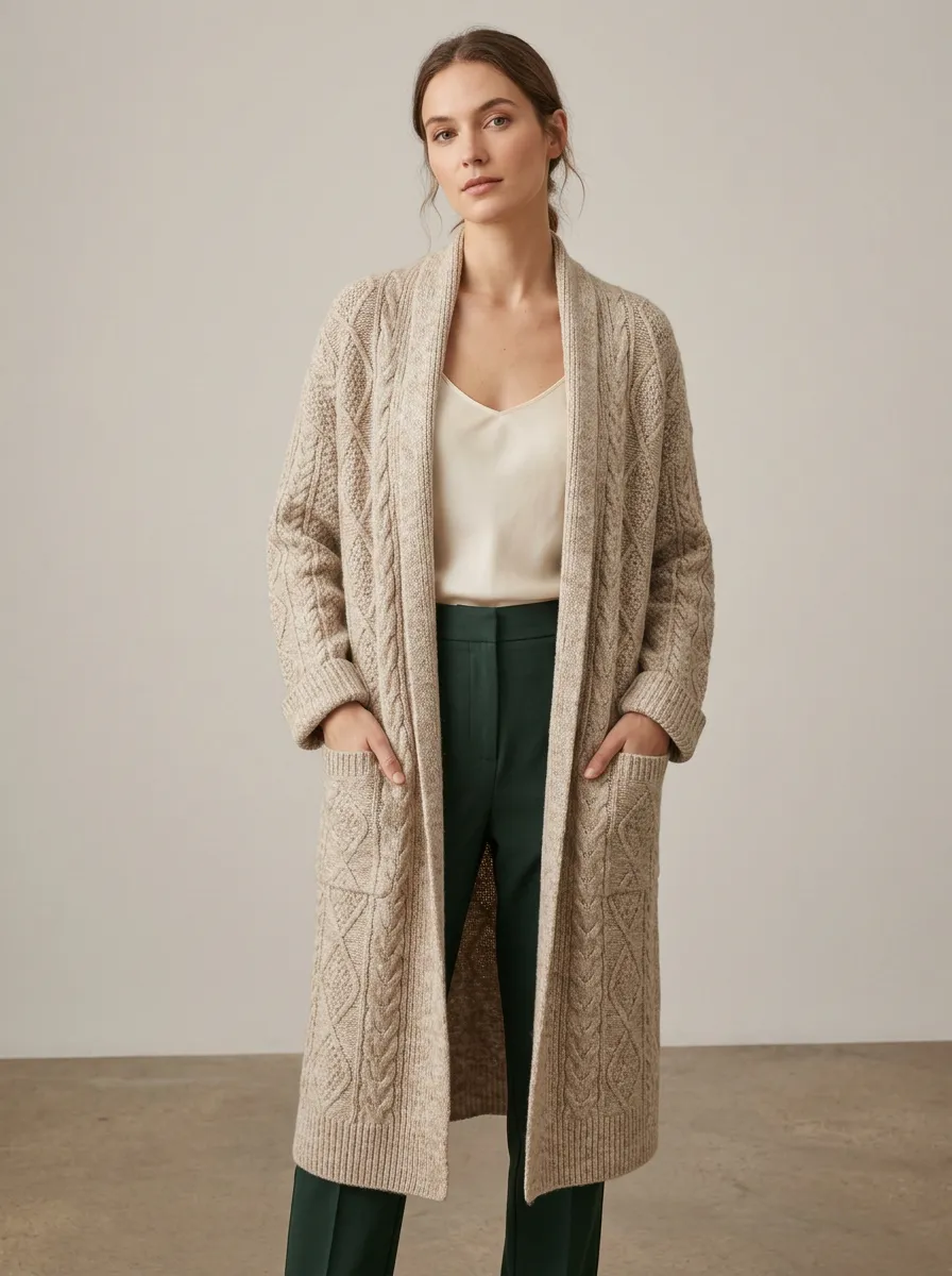 Women's Cable Knit Long Knit Cardigan