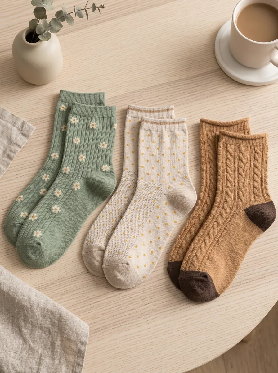 Women's Vintage Floral Polka Dot Cable Knit Printed Socks 3-Pack