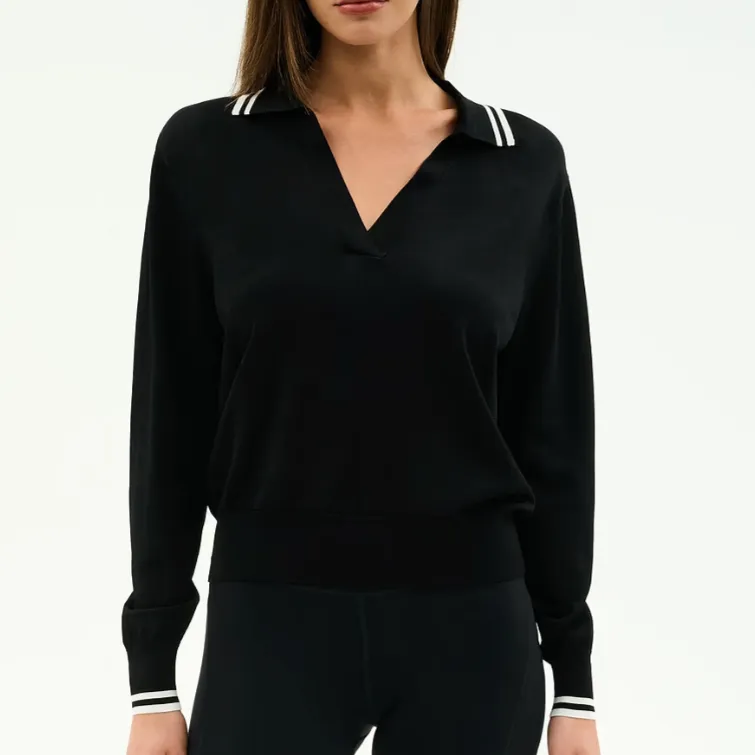 Lightweight Contrast-Stitch Knit Polo