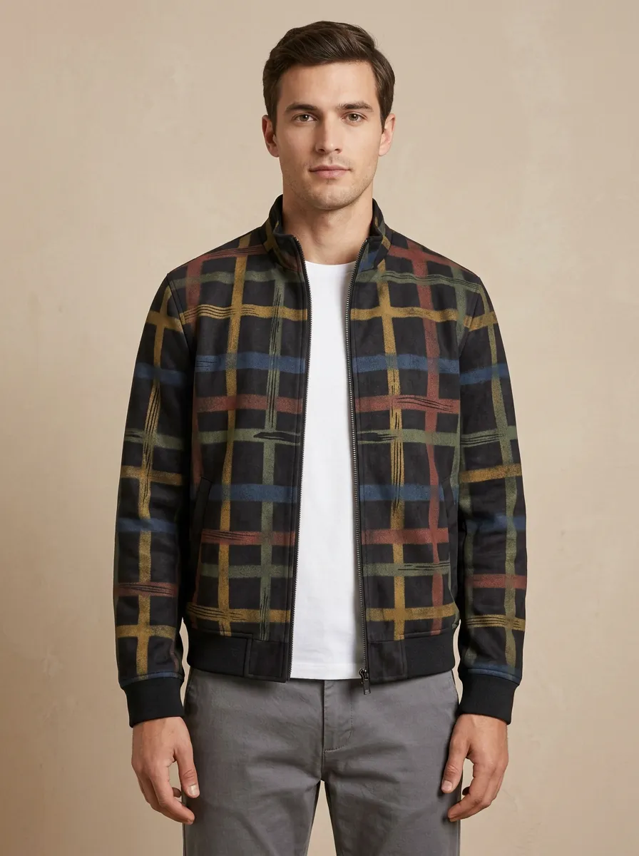 Men's Casual Fashion Plaid Pattern Printed Jacket