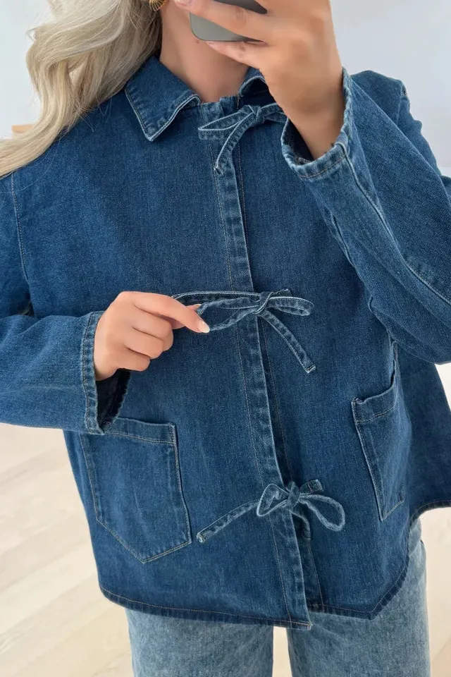Denim Stand-Collar Long Jacket