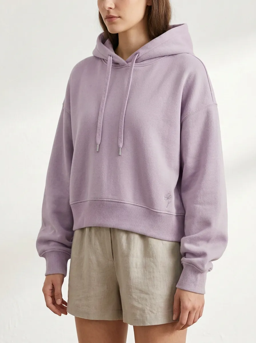Women's Minimalist Flower Embroidered Sage Green Cropped Hoodie