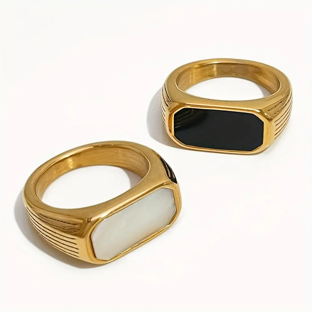 Unisex Onyx Signet Band Simple Finger Ring