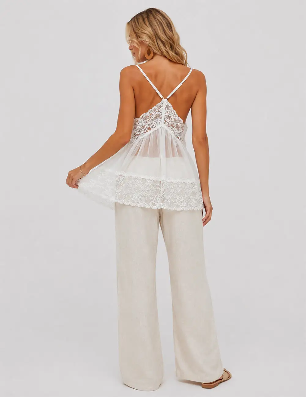 See Sheer Lace String Shoulder Cami Top