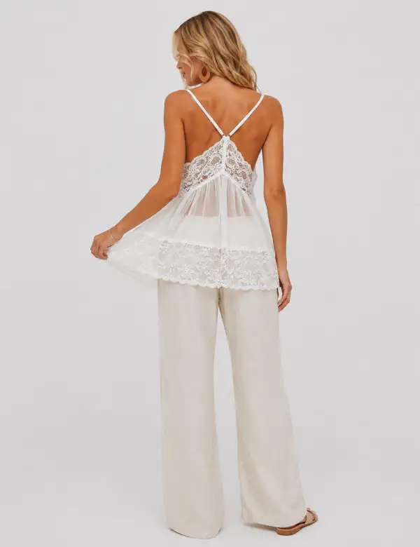 See Sheer Lace String Shoulder Cami Top