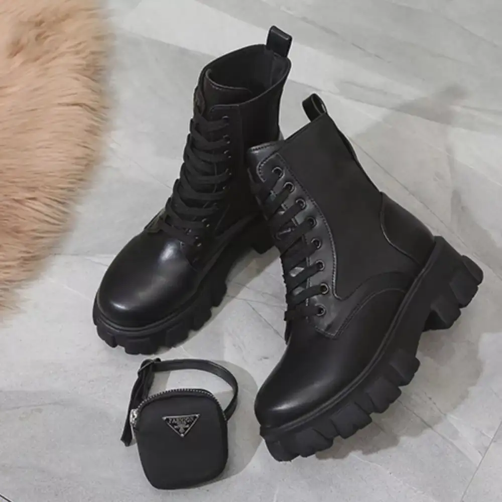 Textured Lace-Up Platform Ankle Boots