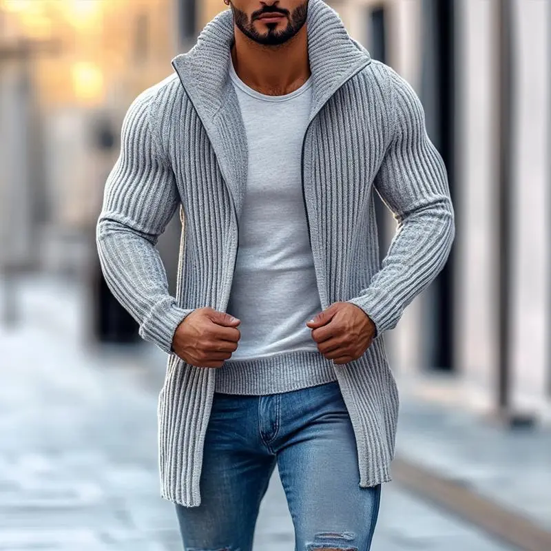 Ribbed Button Band Collar Cardigan