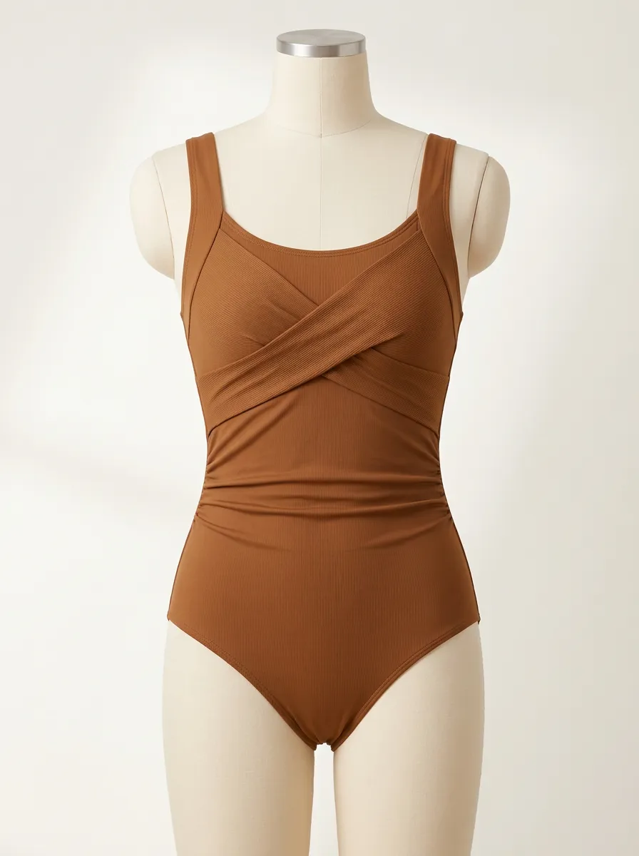 Ribbed Crisscross Tummy-Control One-Piece Swimsuit