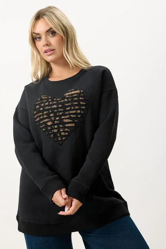 Black Leopard Heart Long Sleeve Sweatshirt