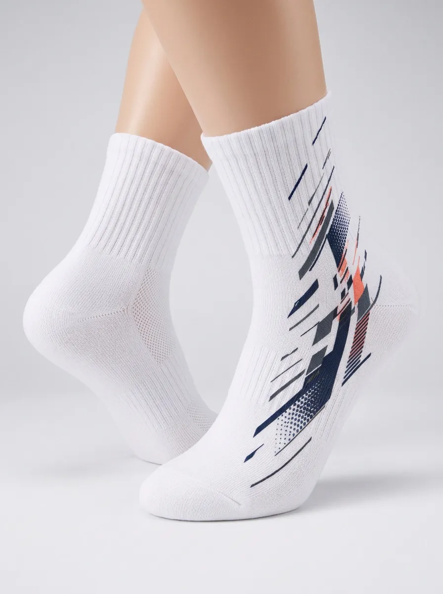 White Nature Geometric Graphic Athletic Low-Cut Socks
