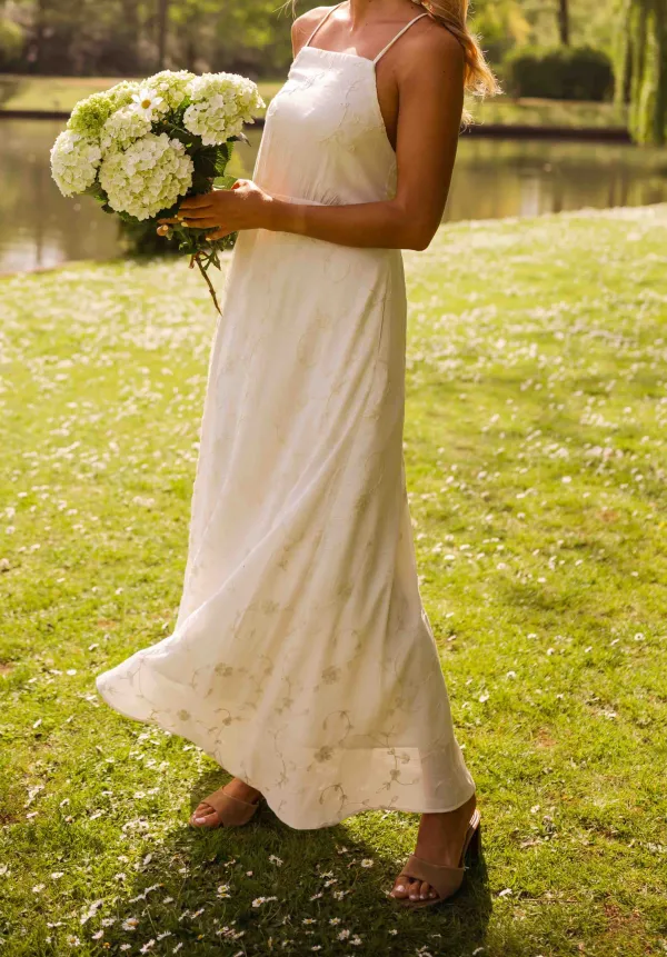 Embroidered Square Neck Maxi Dress