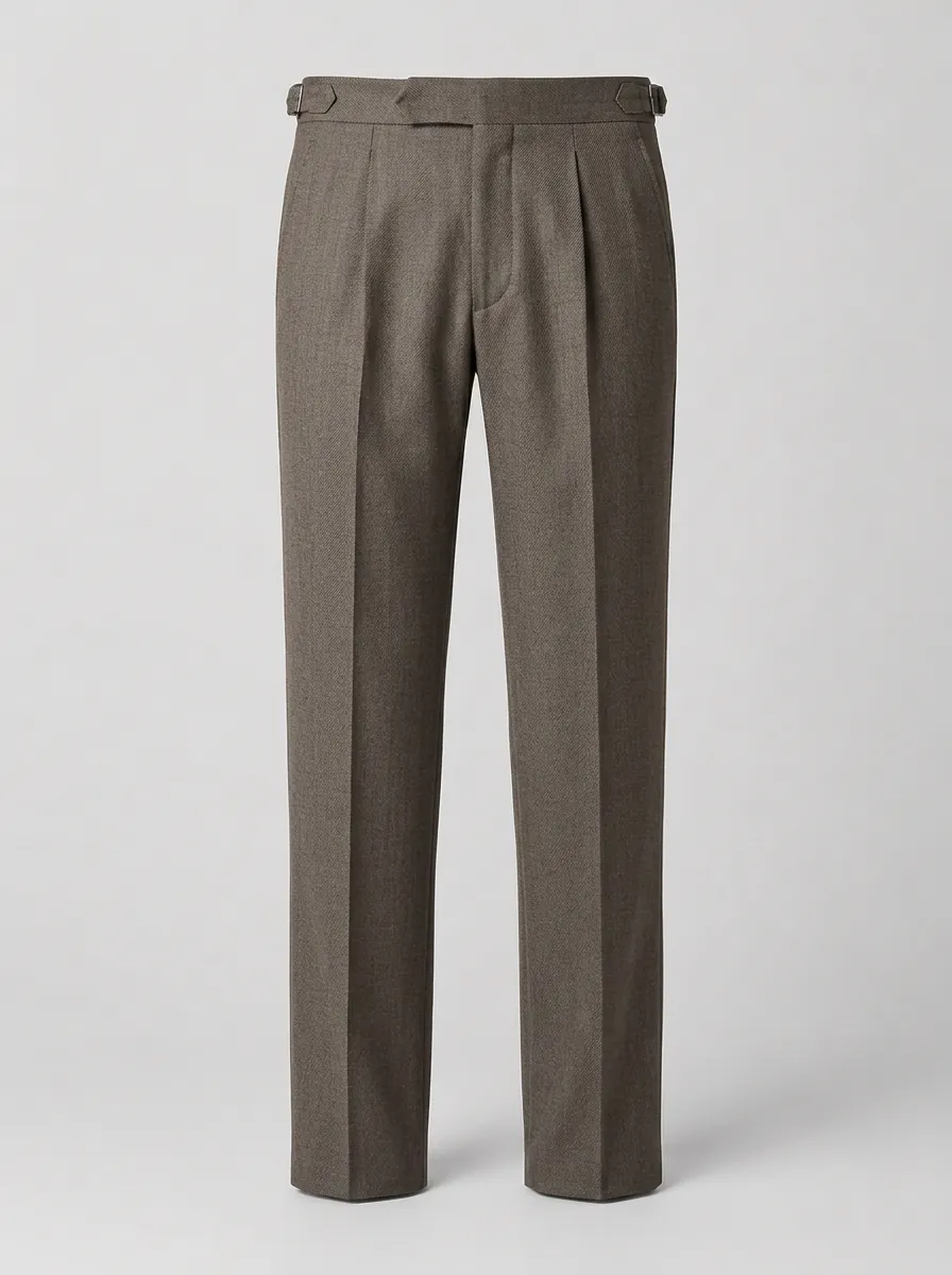 Men's Brown Pleated Side-Adjuster Formal Trousers
