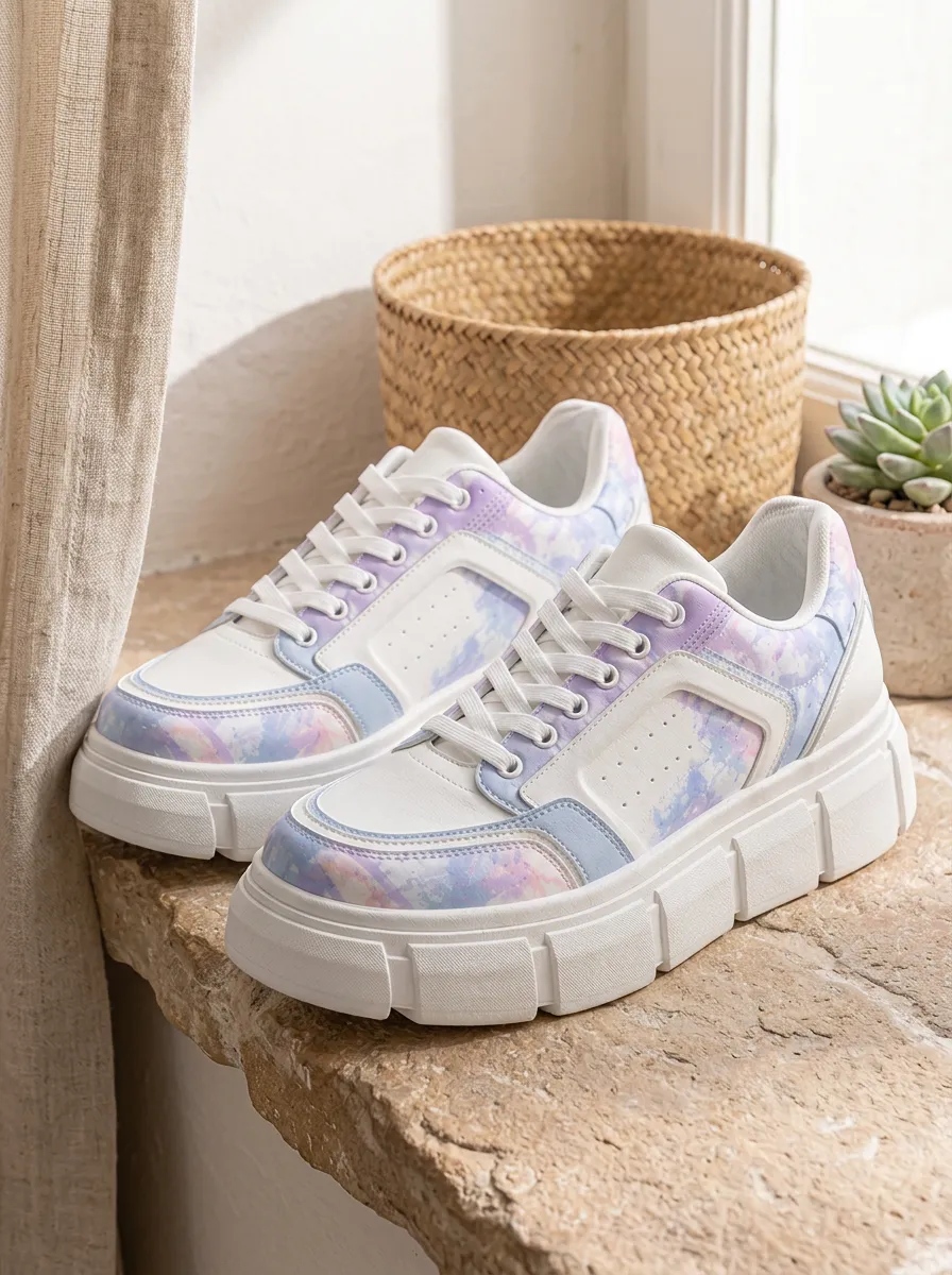 Women's Contemporary Pastel Tie-Dye Pattern Skate Shoes