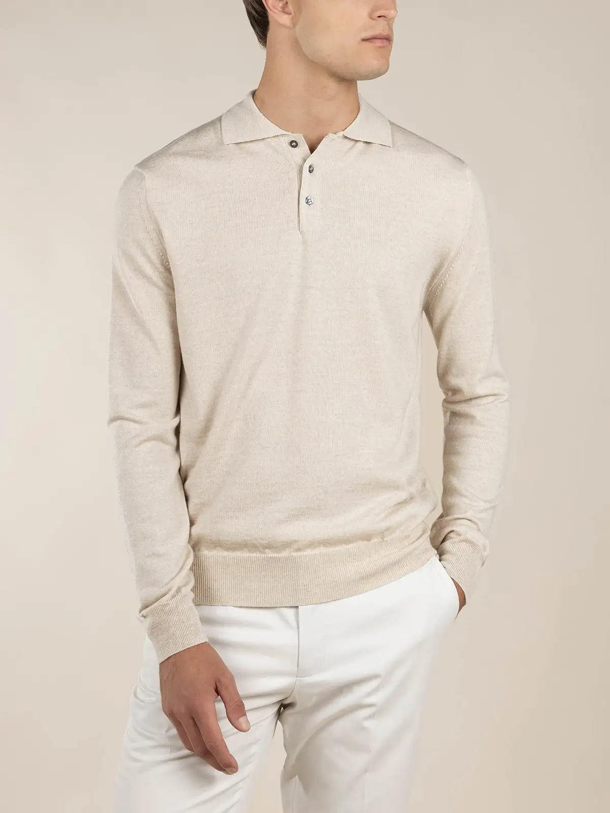 Cashmere Merino Blend Detail Polo Shirt With Slim Fit Knit Construction