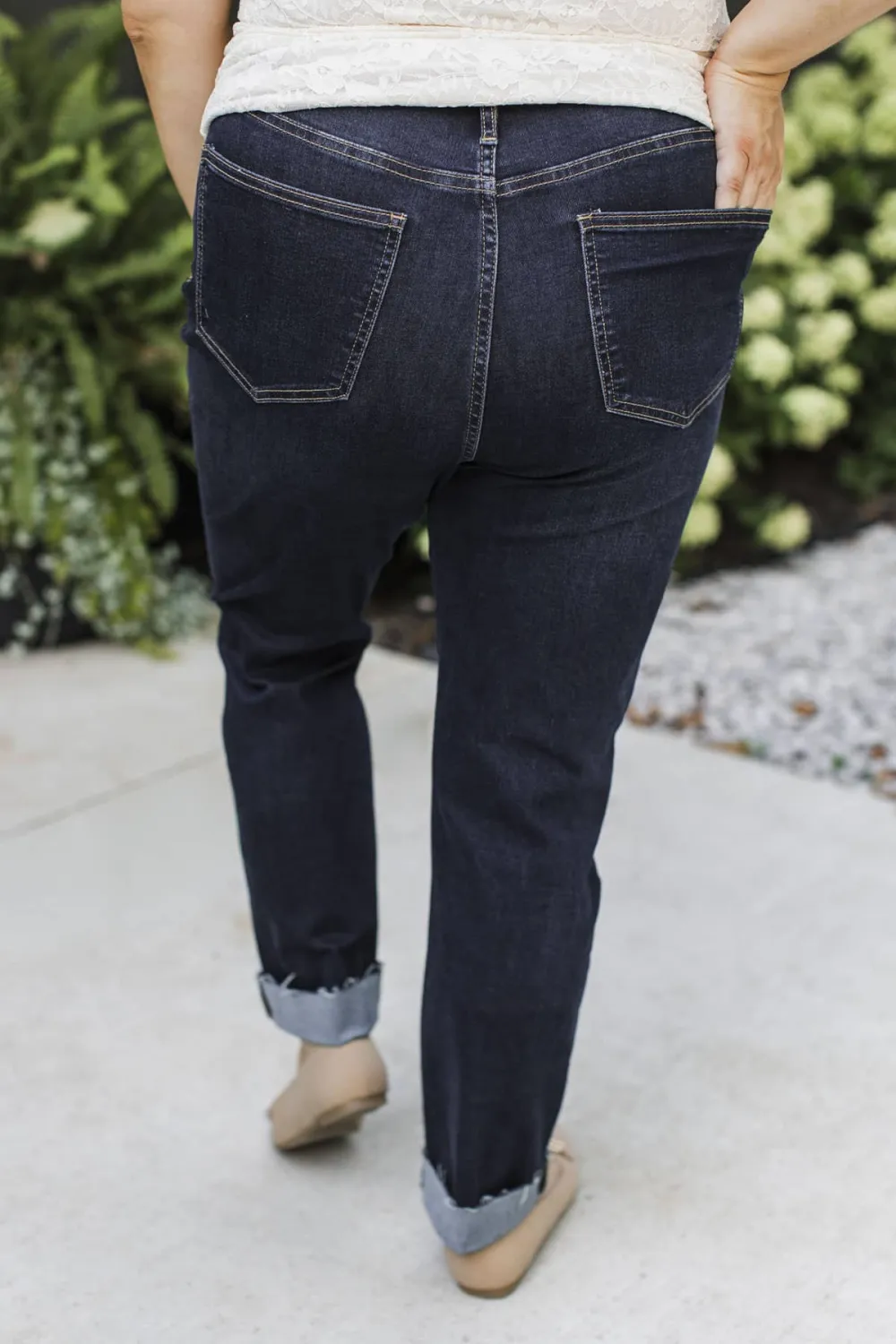 High-Rise Raw Hem Ankle Straight Leg Clean Finish Jeans