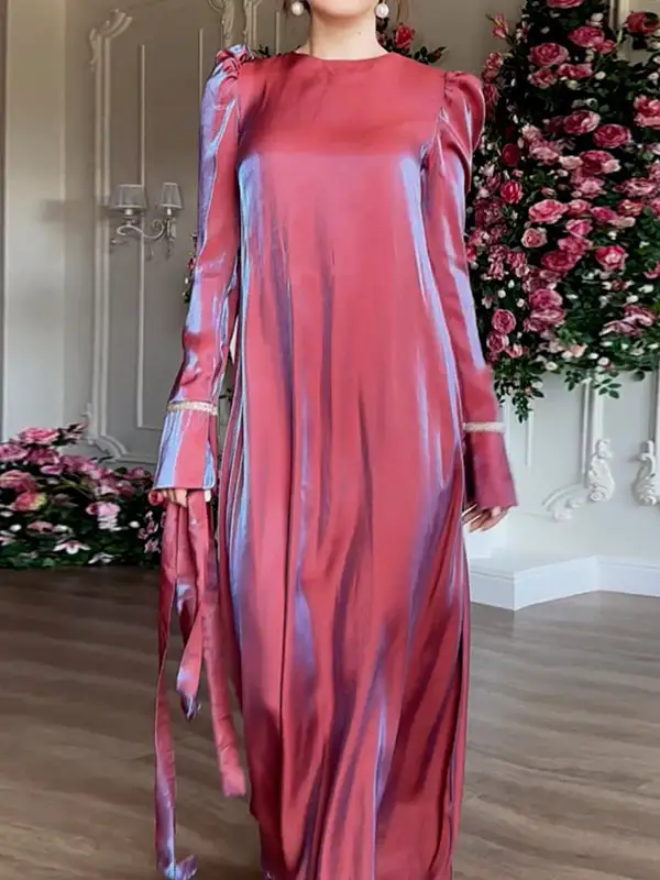 Tied Pleated Long Neck Maxi Dress