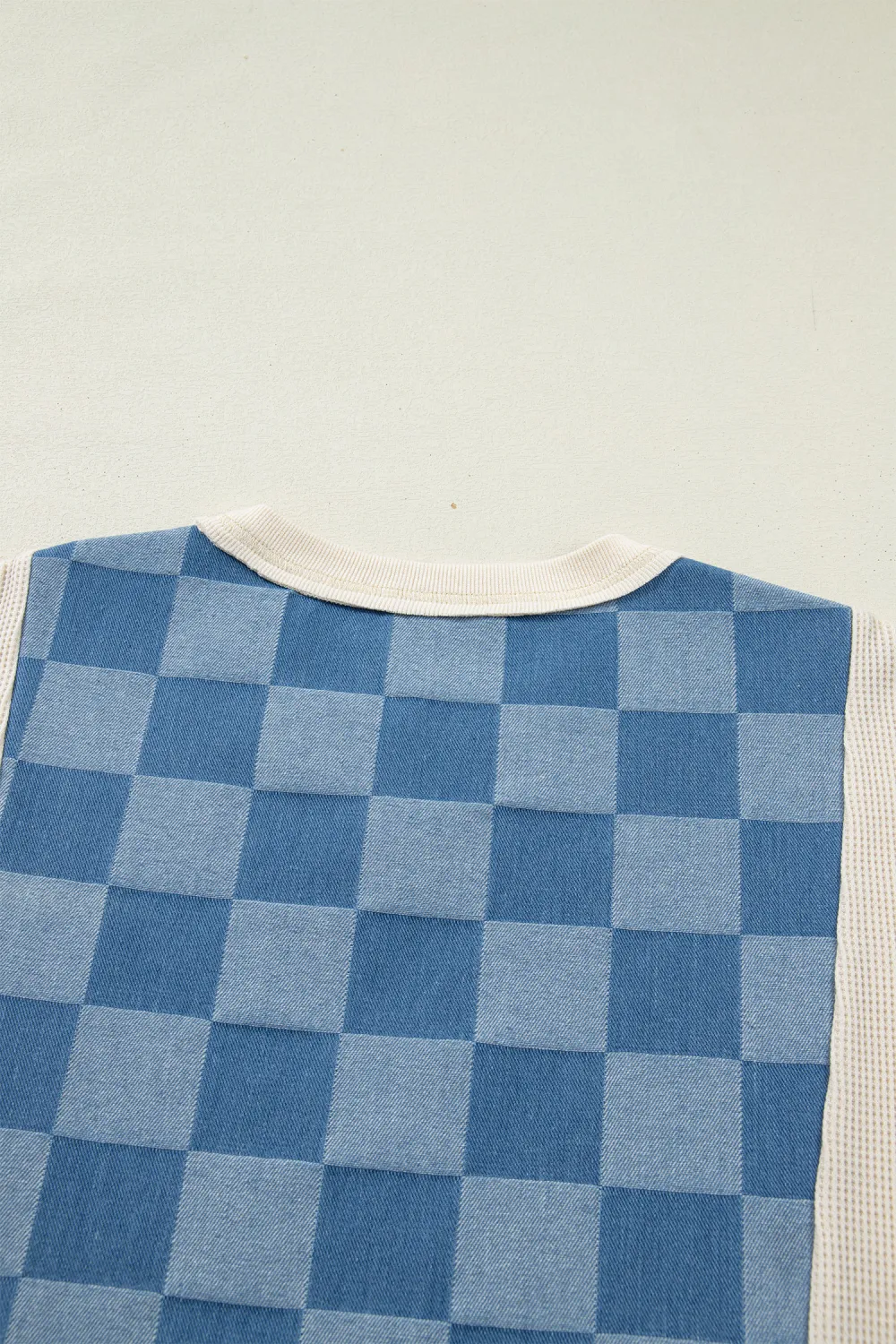 Dusk Blue Checkered Denim Patchwork Top