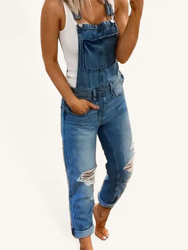 Double Shoulder Spaghetti Straps Ripped Denim Accessory