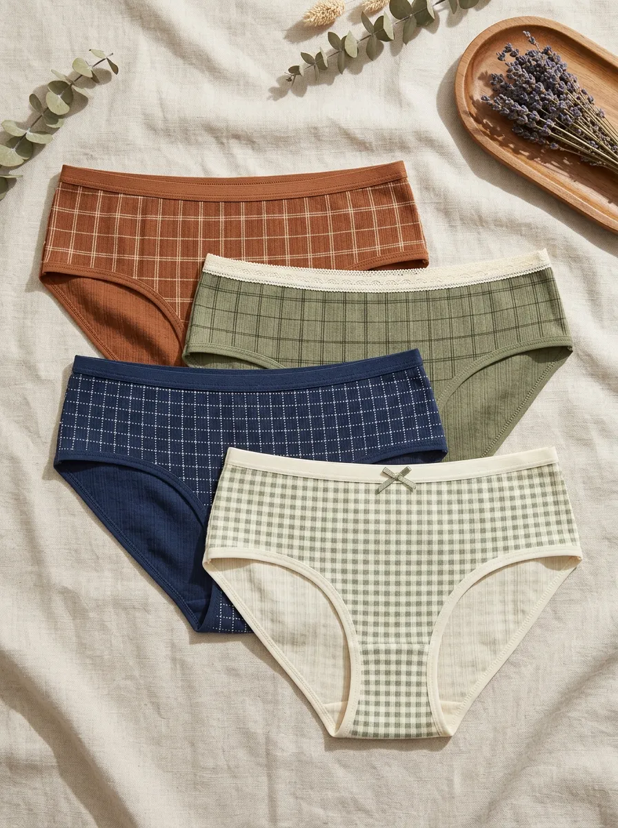 Women's Plaid Pattern Cotton Printed Panties 4-Pack