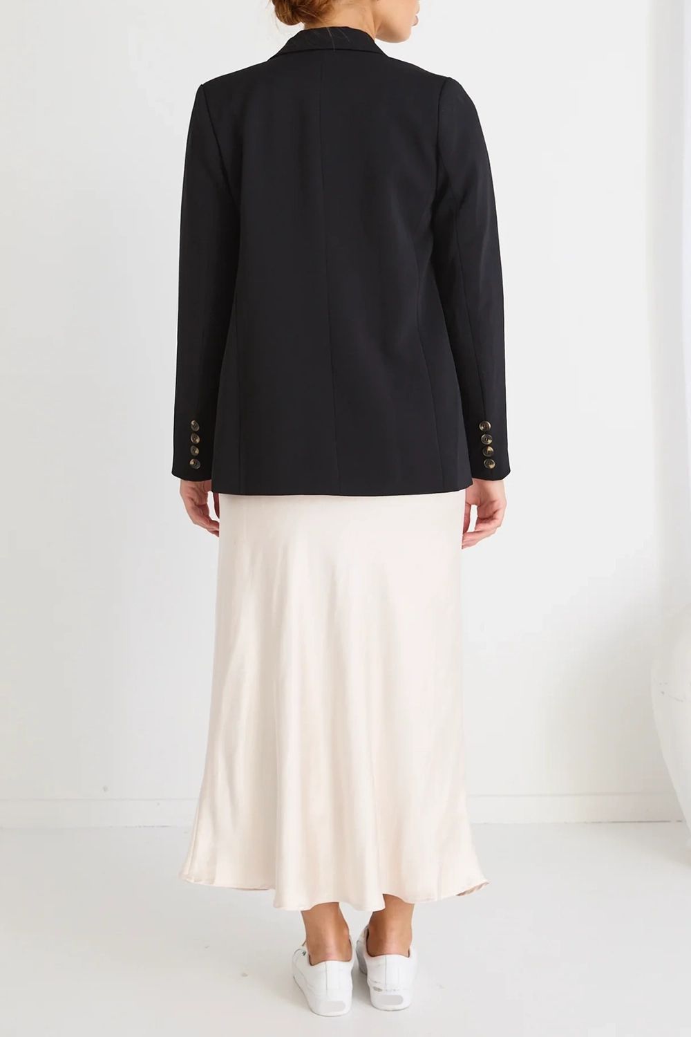 White Satin Asymmetric Midi Skirt