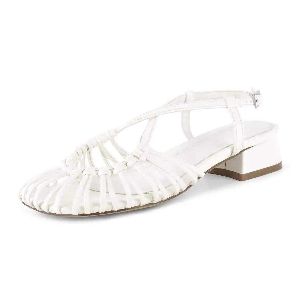 Square Toe Woven Cage Slingback Low Heel Sandals
