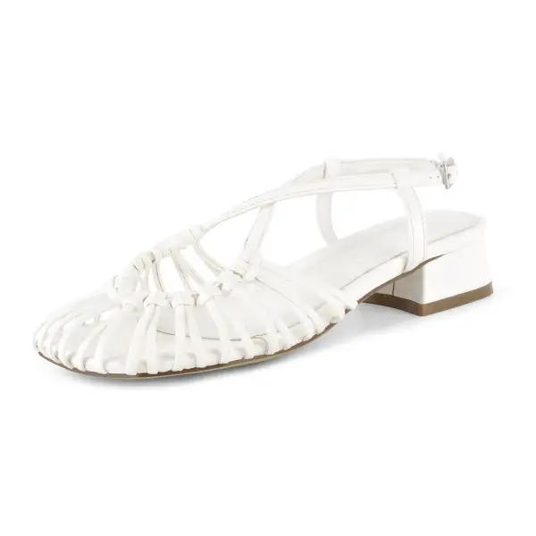 Square Toe Woven Cage Slingback Low Heel Sandals