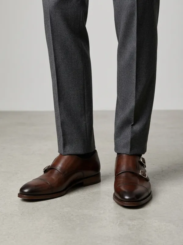 Men's Everyday Classic Leather Double Monk Strap Dress Shoes