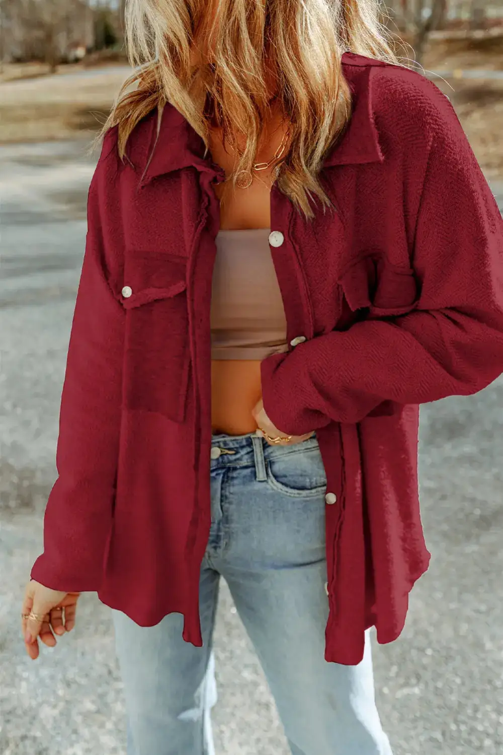 Button Front Pocketed Casual Jacket