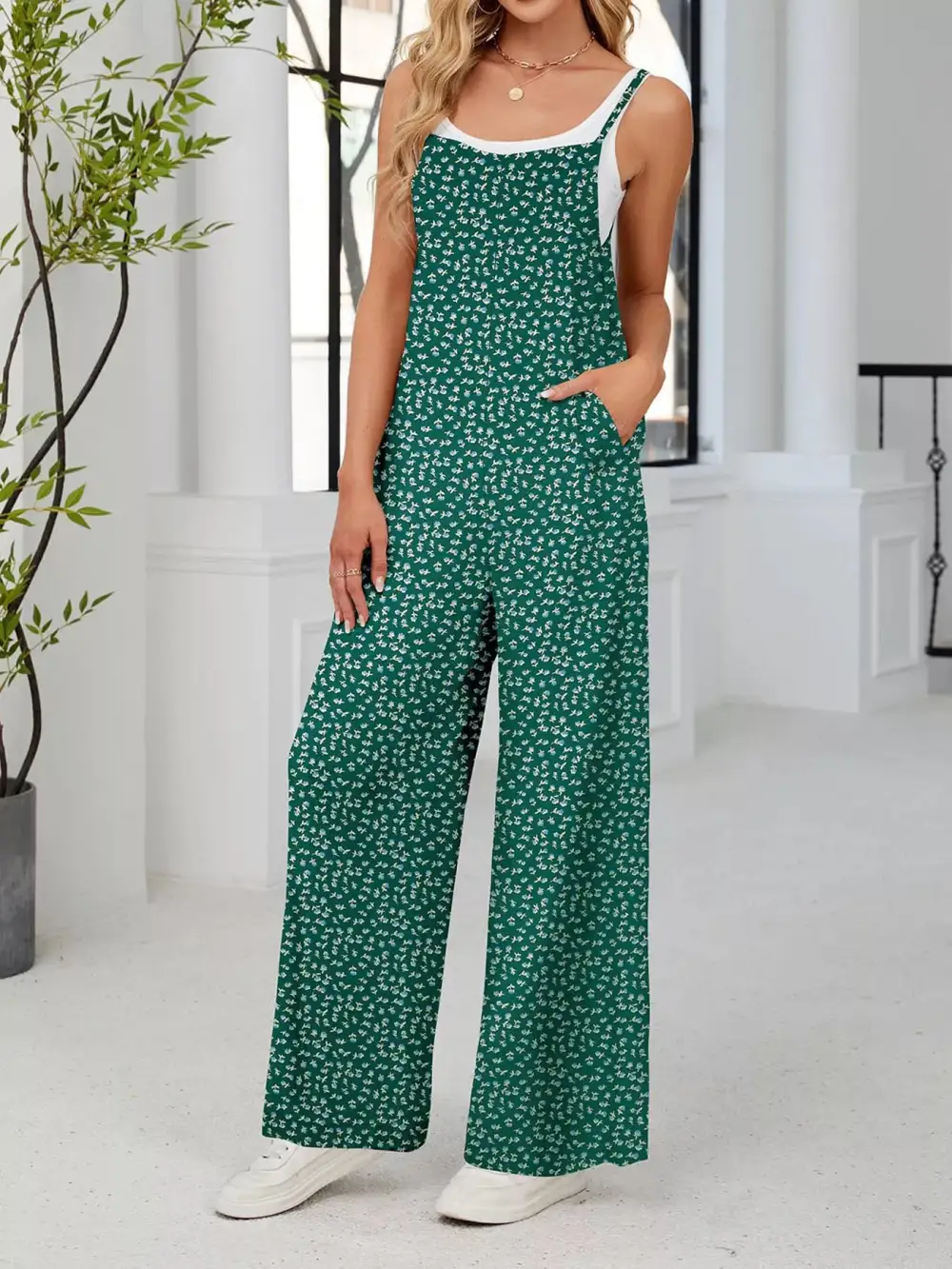 Plus Size Floral Print Wide Leg Jumpsuit