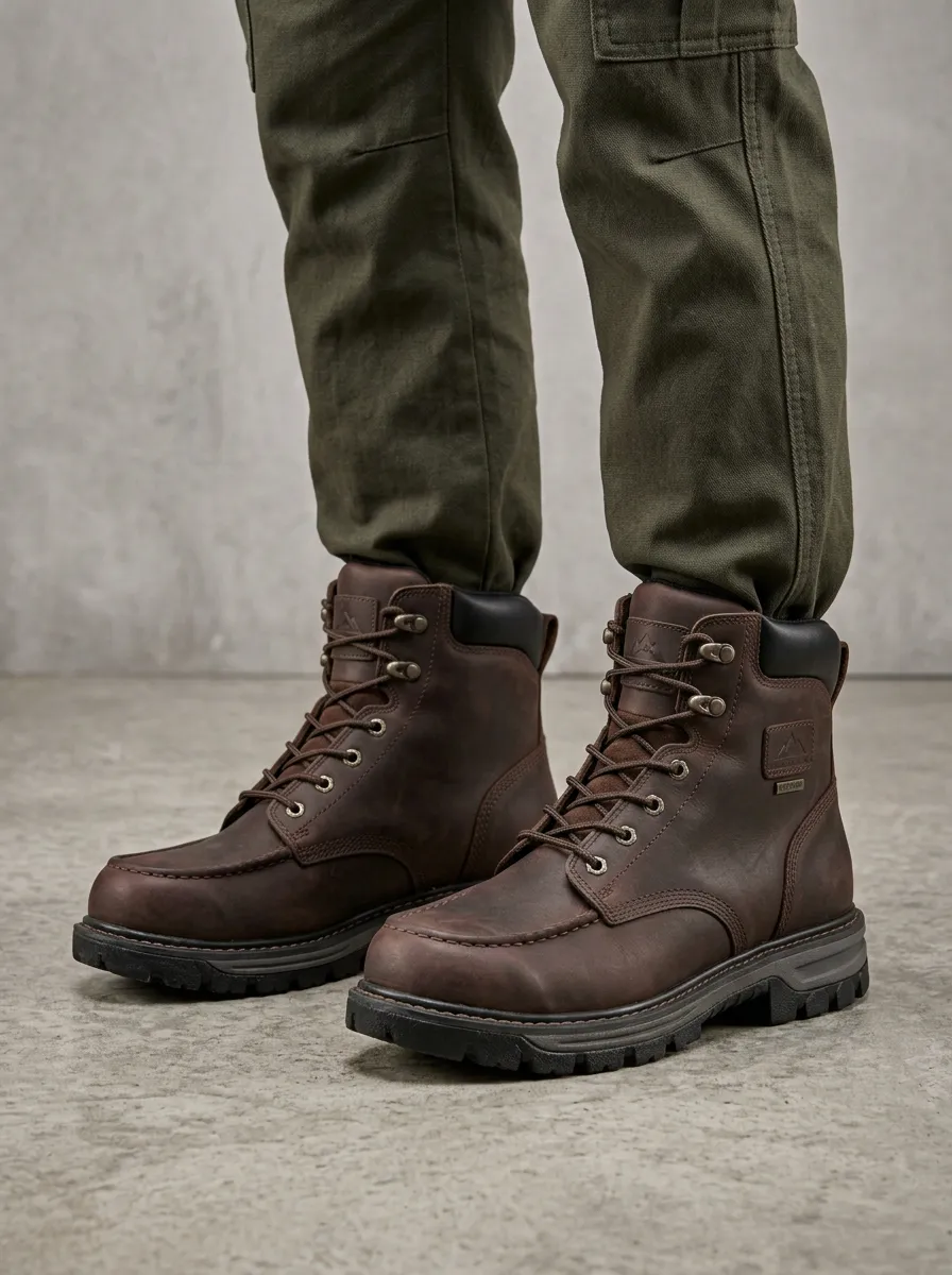 Unisex Outdoor Adventure Brown Leather Waterproof Work Boots