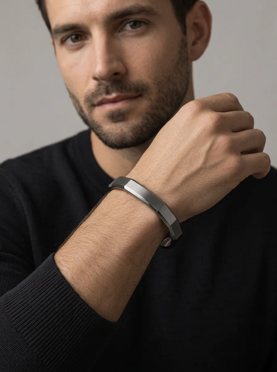 Men's Minimalist Geometric Brushed Metal Cuff Bracelet
