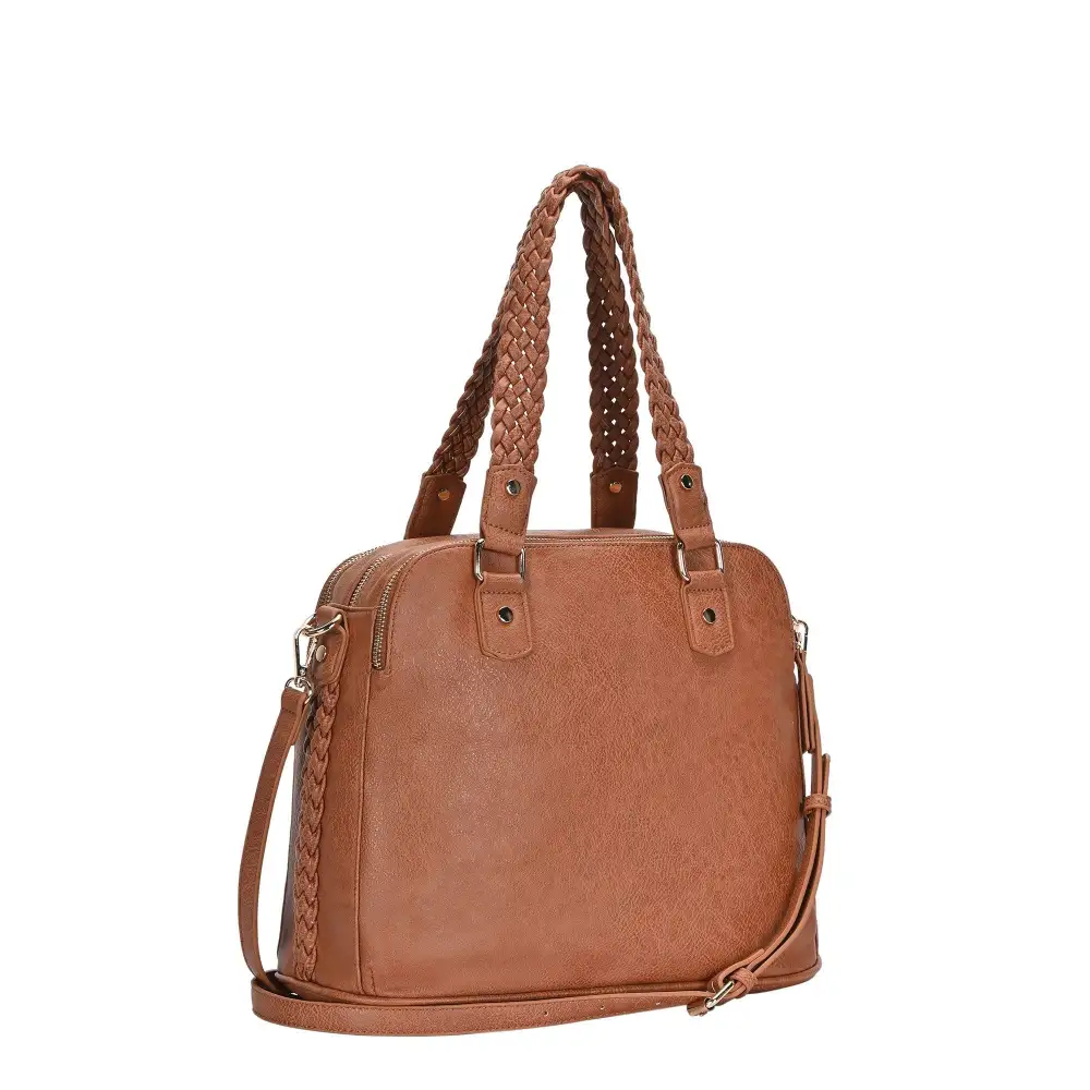 Women's Braided Structured Leather Satchel Crossbody Bag