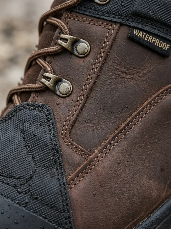 Men's Waterproof Brown Leather Work Boots for Outdoor Construction