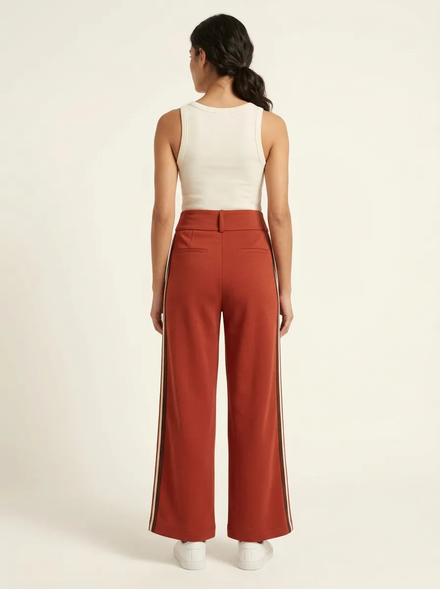 Women's High-Rise Double-Button Pocket-Free Side-Stripe Wide-Leg Trousers