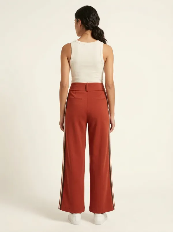 Women's High-Rise Double-Button Pocket-Free Side-Stripe Wide-Leg Trousers